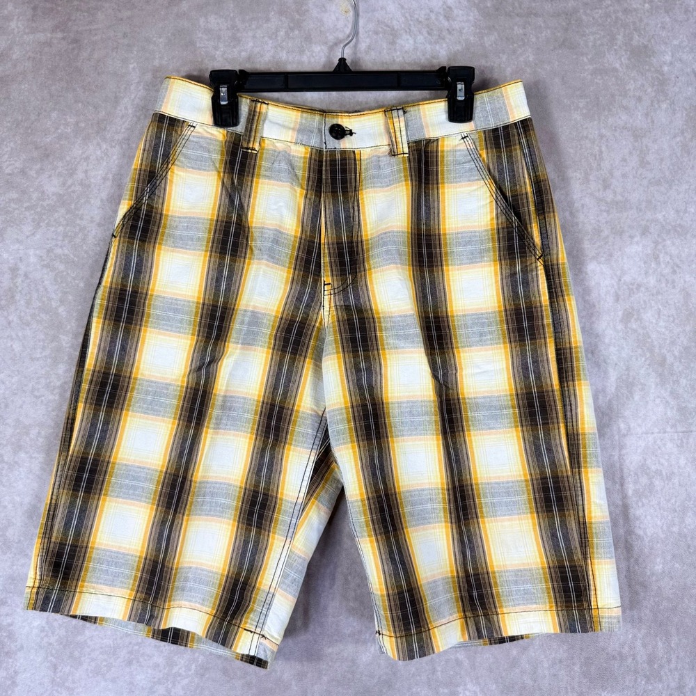 Southpole Plaid Y2K Shorts Men 34 Yellow Black Checkered Streetwear Skate Casual